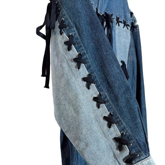 Dolce & Gabbana Blue Denim Patchwork Laced-up Shirt Jacket - Picture 5 of 13